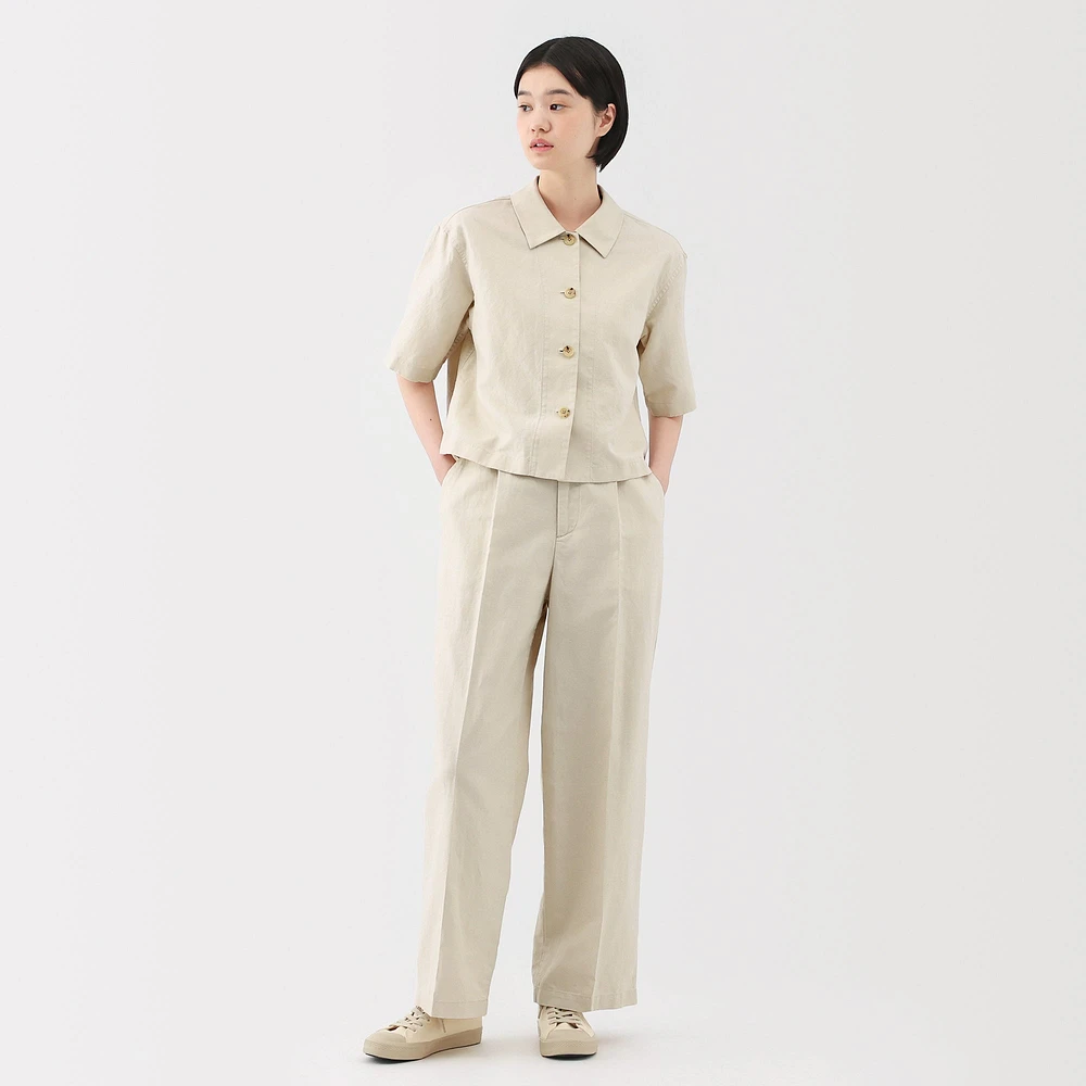 Women's Hemp Blend Twill Darted Wide Pants