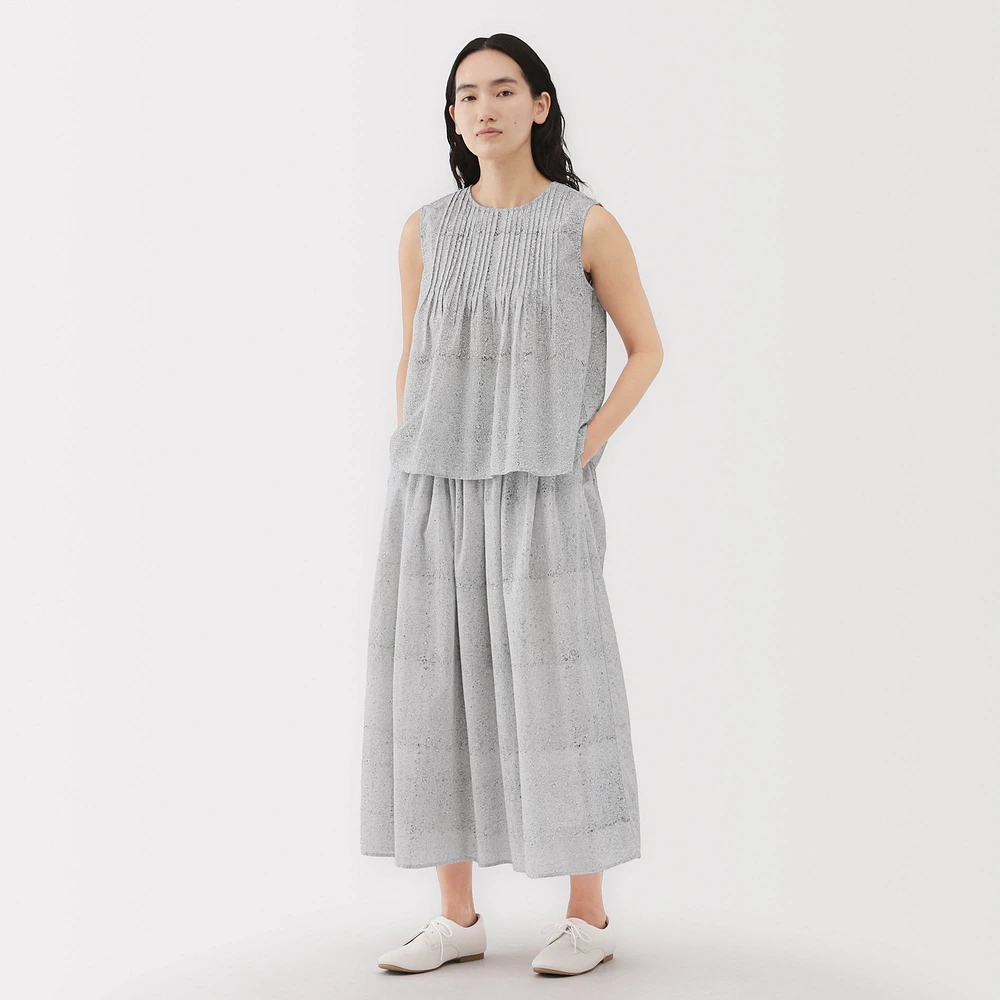 Women's Block Print Gather Maxi-Skirt