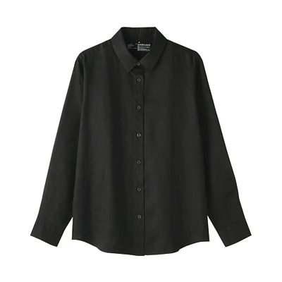 Women's Washed Linen Regular Collar Long Sleeve Shirt