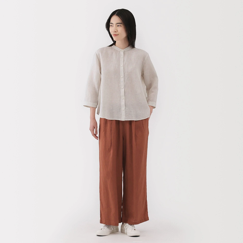 Women's Washed Linen 3/4 Sleeve Striped Blouse