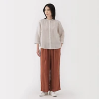 Women's Washed Linen 3/4 Sleeve Striped Blouse