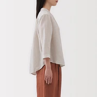 Women's Washed Linen 3/4 Sleeve Striped Blouse