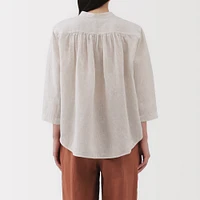 Women's Washed Linen 3/4 Sleeve Striped Blouse