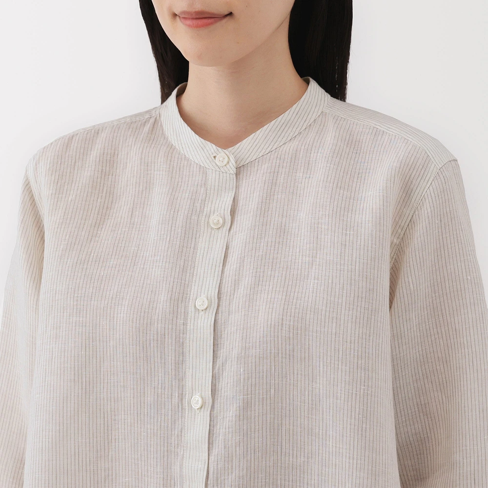 Women's Washed Linen 3/4 Sleeve Striped Blouse