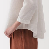 Women's Washed Linen 3/4 Sleeve Striped Blouse