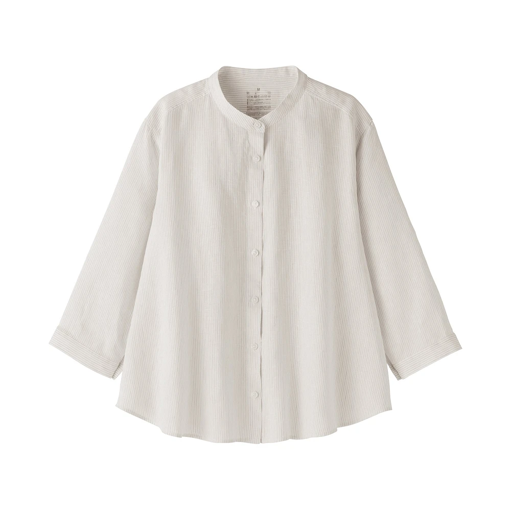 Women's Washed Linen 3/4 Sleeve Striped Blouse