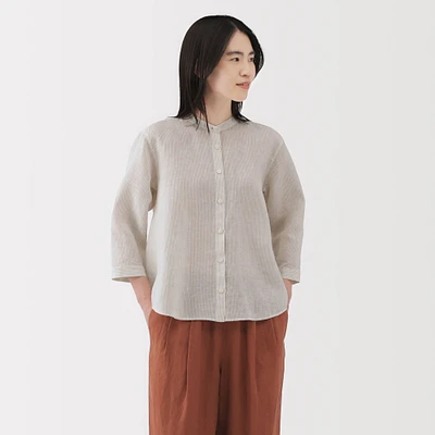 Women's Washed Linen 3/4 Sleeve Striped Blouse