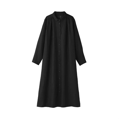Women's Washed Linen Regular Collar Long Sleeve Shirt Dress
