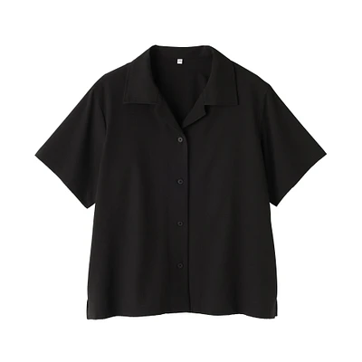 Women's Breathable Seersucker Open Collar Short Sleeve Shirt