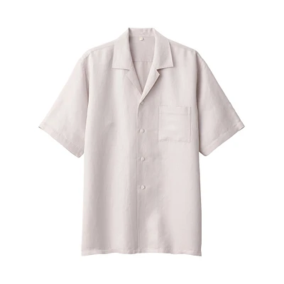 Labo Men's Linen Silk Open Collar Short Sleeve Shirt