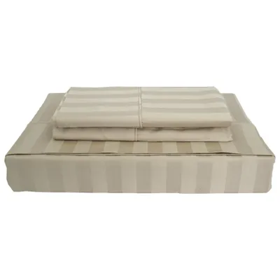 Maholi Damask Stripe Collection 310 Thread Count Rayon Sheet Set - Queen - Taupe