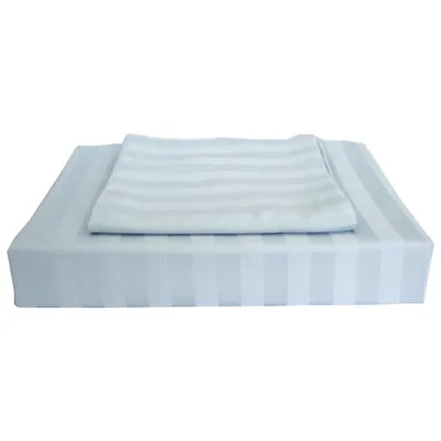 Maholi Damask Stripe Collection 310 Thread Count Rayon Duvet Cover Set - Double/Full - Blue