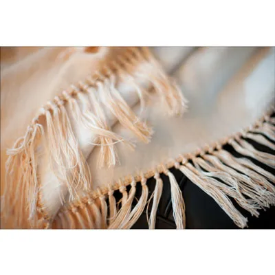 Luxeport Bamboo Rayon Fringed Throw - Ivory/Camel