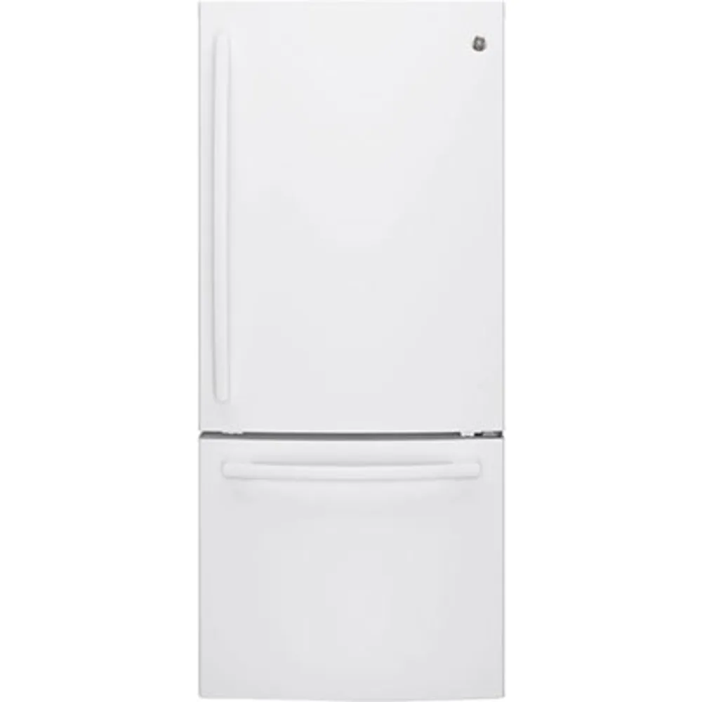 GE 30" 20.9 Cu. Ft. Bottom Freezer Refrigerator with LED Lighting (GDE21DGKWW) - White