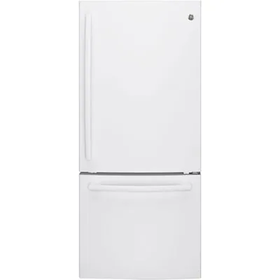 GE 30" 20.9 Cu. Ft. Bottom Freezer Refrigerator with LED Lighting (GDE21DGKWW) - White
