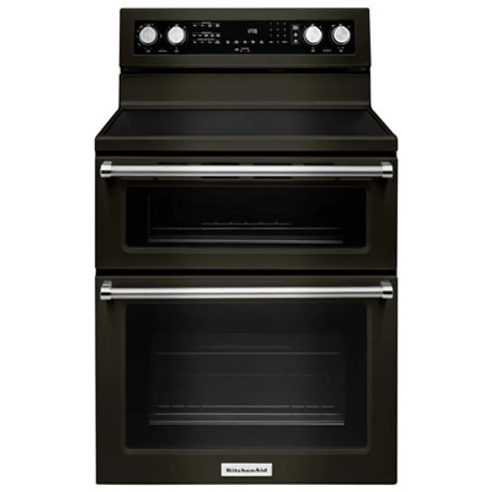 KitchenAid 30" 6.7 Cu. Ft. Double Oven 5-Element Electric Range (YKFED500EBS) - Black Stainless Steel