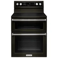 KitchenAid 30" 6.7 Cu. Ft. Double Oven 5-Element Electric Range (YKFED500EBS) - Black Stainless Steel