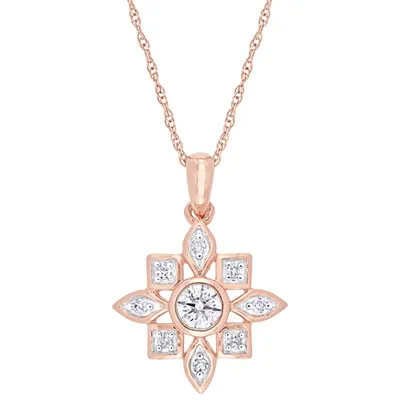 Floral Pendant in 10K Pink Gold with 0.33ctw Diamonds on a 17" Pink Gold Chain
