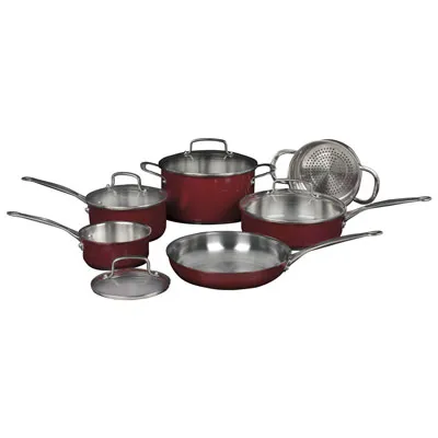 Cuisinart 10-Piece Stainless Steel Cookware Set - Stainless Steel/Red