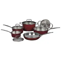 Cuisinart 10-Piece Stainless Steel Cookware Set - Stainless Steel/Red