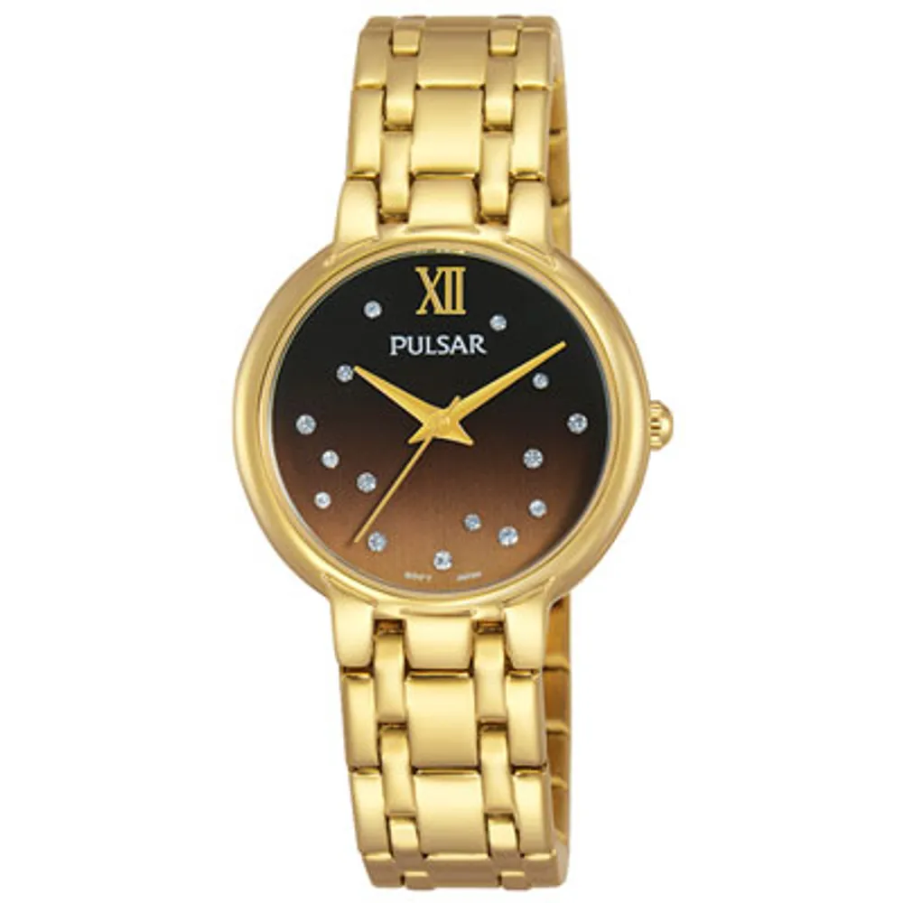 Pulsar 29mm Women's Fashion Watch with Swarovski Crystals - Gold/Brown