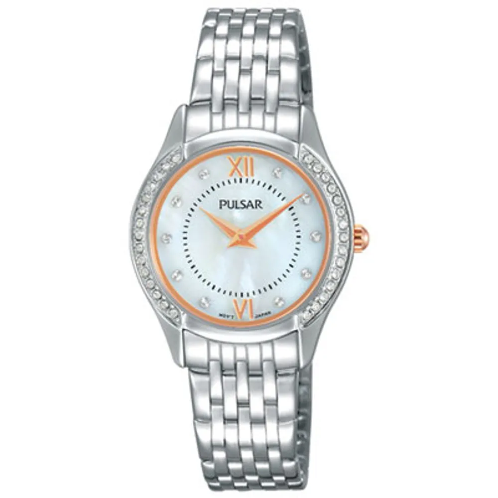 Pulsar 28mm Women's Fashion Watch with Swarovski Crystals - Silver/Mother of Pearl