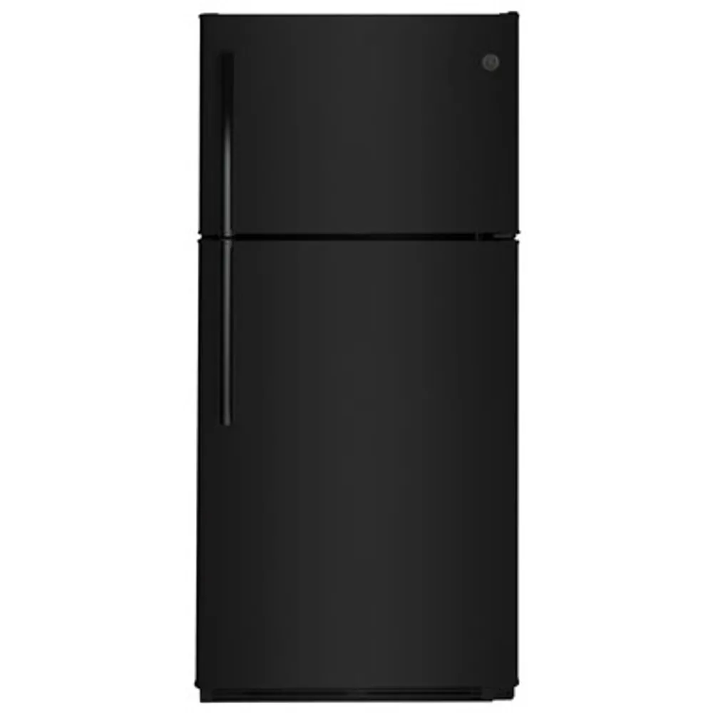 GE 30" 18 Cu. Ft. Top Freezer Refrigerator with LED Lighting (GTE18FTLKBB) - Black