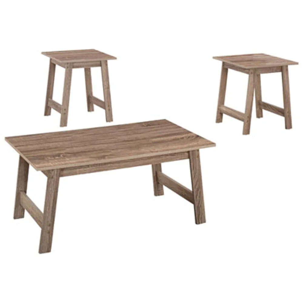 Monarch Contemporary 3-Piece Coffee Table & End Tables Set - Grey Taupe