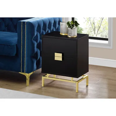 Monarch Modern Rectangular End Table with 2 Drawers - Cappuccino/Gold