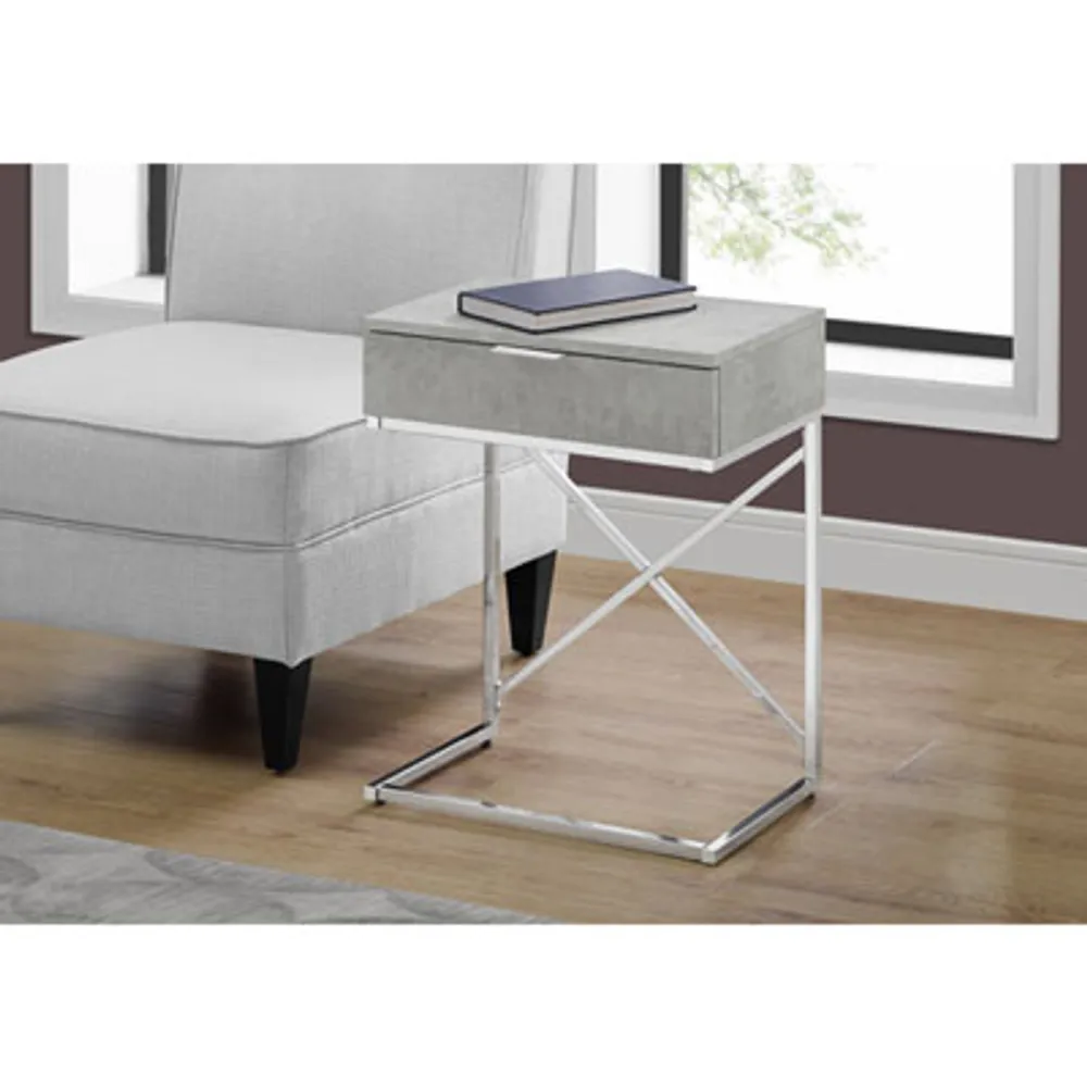 Monarch Contemporary Rectangular Accent End Table With Storage - Cement Grey/Chrome