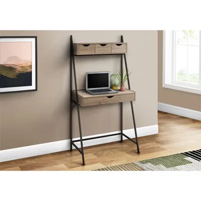 Monarch Ladder 31.5"W Computer Desk with 4 Drawers - Dark Taupe/Black