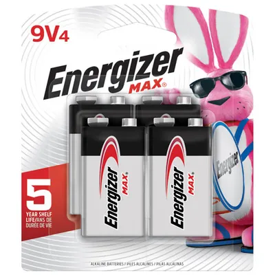 Energizer Max 9V Alkaline Batteries - 4 Pack