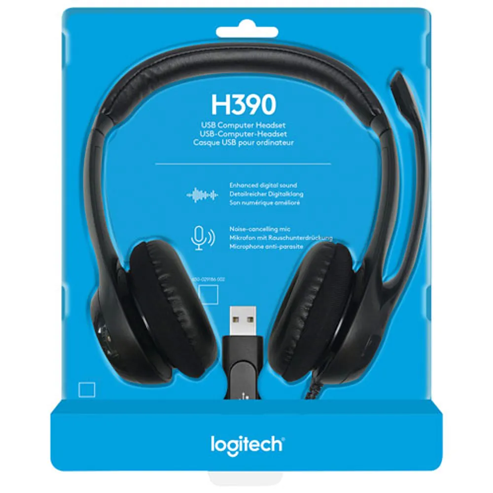 Logitech H390 Wired Headset with Noise Cancelling Microphone - Black