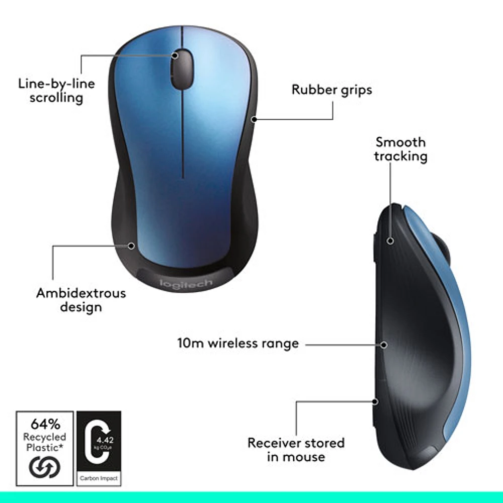 Logitech M310 Wireless Ambidextrous Mouse - Peacock Blue