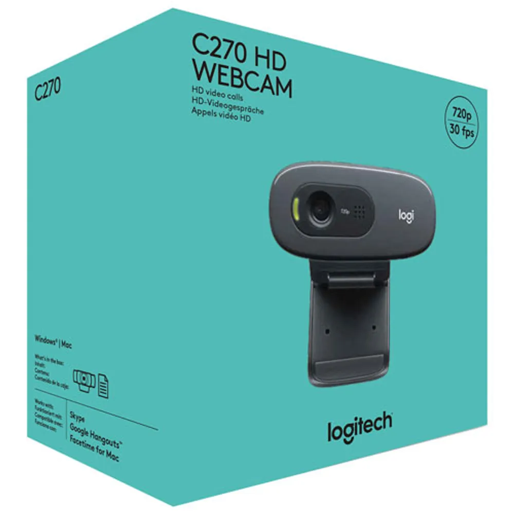 Logitech C270 HD 720p Webcam with Noise-Reducing Mics - Black