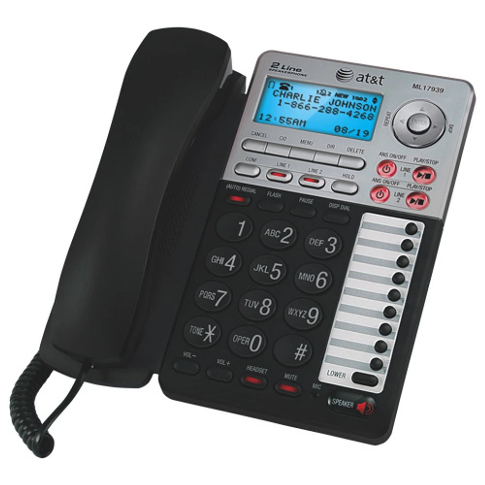 AT&T 2-Line Corded Phone with Caller ID and Digital Answering System (ML17939)