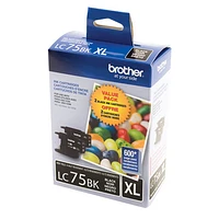 Cartouche d'encre noire LC75BK XL de Brother - Paquet de 2