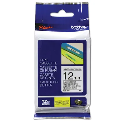 Brother 12mm Black on White Tape (TZE231)