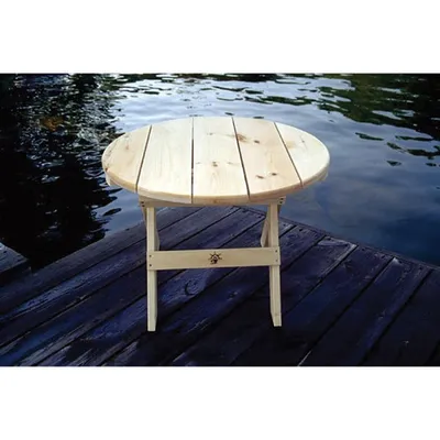 Bear Chair Traditional Round Outdoor Side Table - White Pine