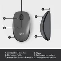 Logitech M100 Wired Optical Ambidextrous Mouse for PC - Charcoal