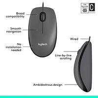 Logitech M100 Wired Optical Ambidextrous Mouse for PC - Charcoal