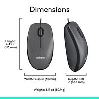 Logitech M100 Wired Optical Ambidextrous Mouse for PC - Charcoal