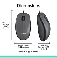 Logitech M100 Wired Optical Ambidextrous Mouse for PC - Charcoal