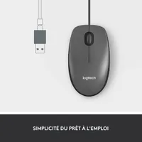 Logitech M100 Wired Optical Ambidextrous Mouse for PC - Charcoal