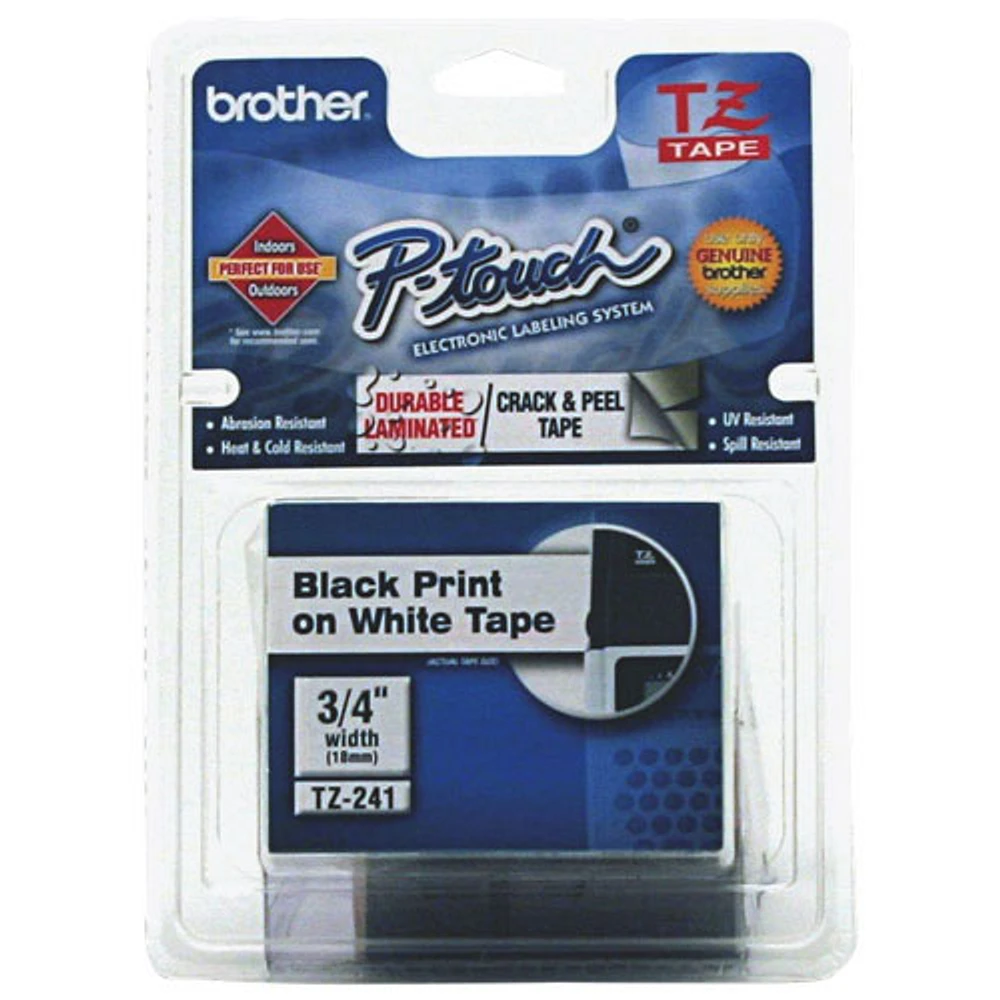 Brother 3/4" Black on White Label Tape (TZE241)