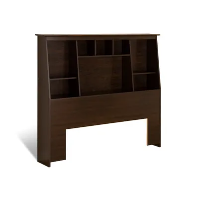 Contemporary Bookcase Headboard - Double/Queen - Espresso Brown