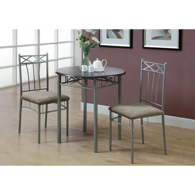 Transitional 3-Piece Bistro Set - Silver/Espresso Brown