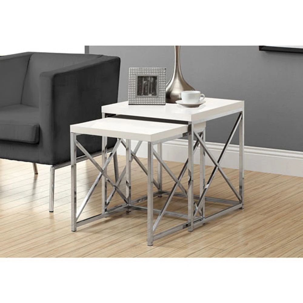 2-Piece Nesting Table Set - White/Chrome