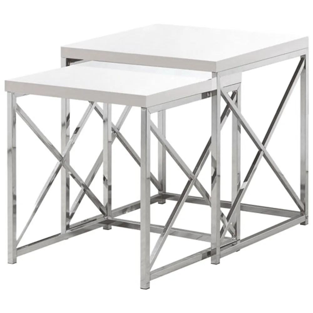 2-Piece Nesting Table Set - White/Chrome