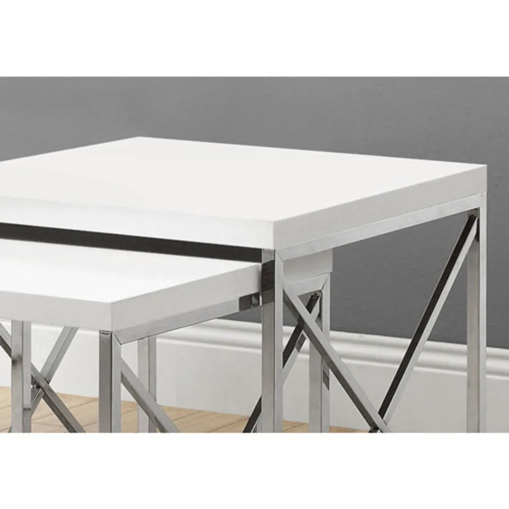 2-Piece Nesting Table Set - White/Chrome